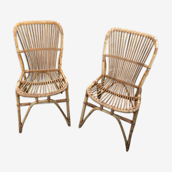 Paire de chaises rotin années 60