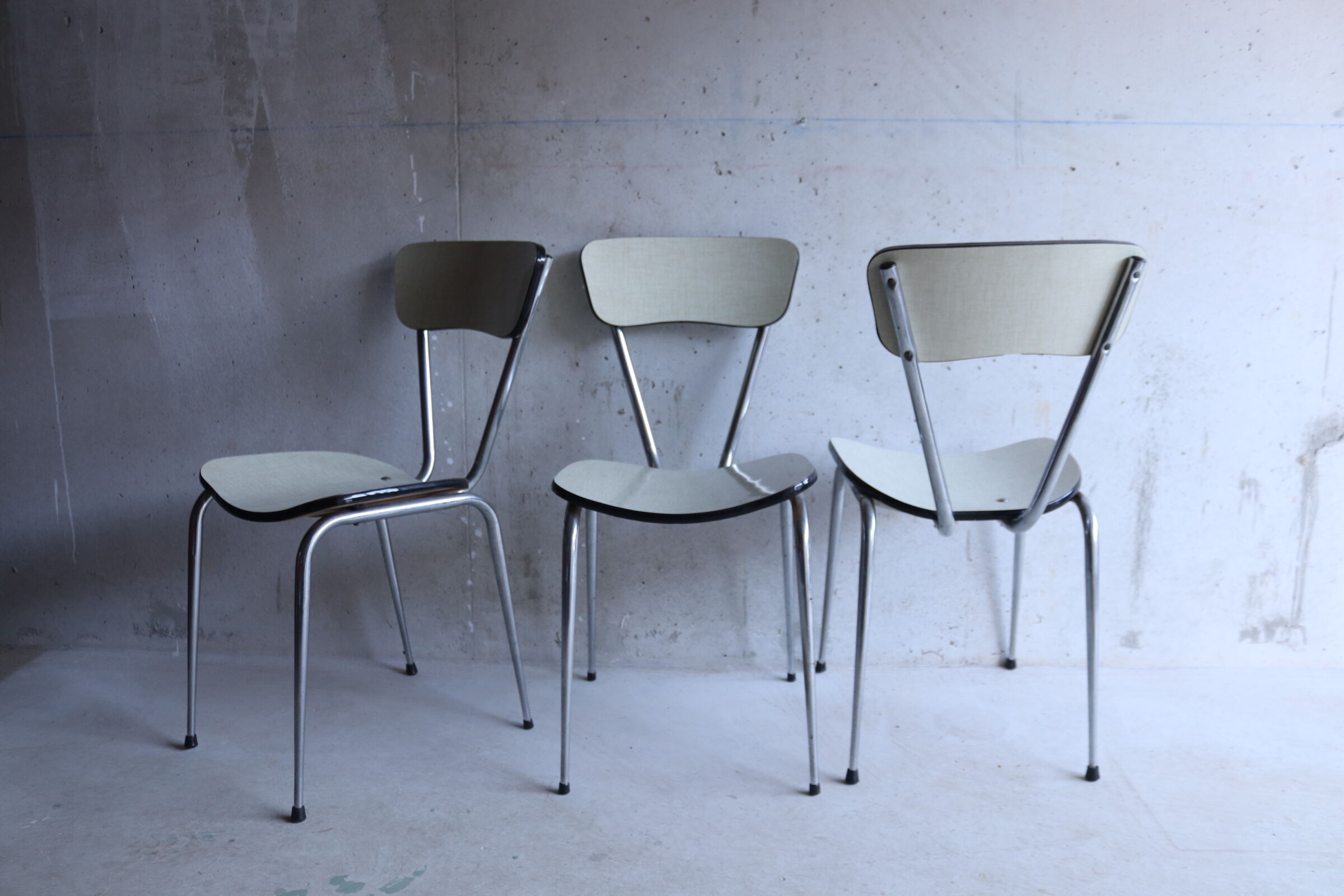 3 chairs in formica cream and khaki 50s