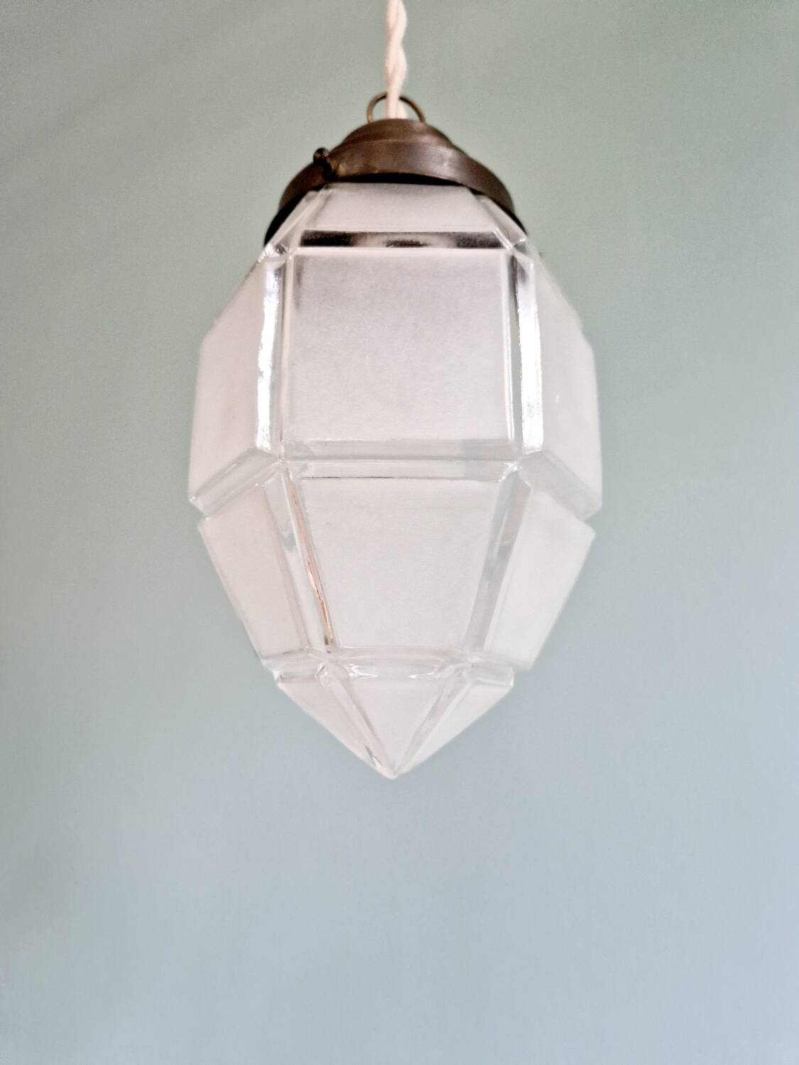 Art Deco pendant light in faceted satin glass, 1920s-30s