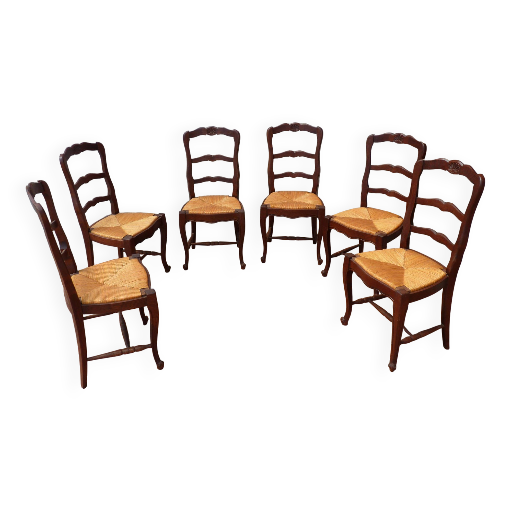 6 straw oak chairs