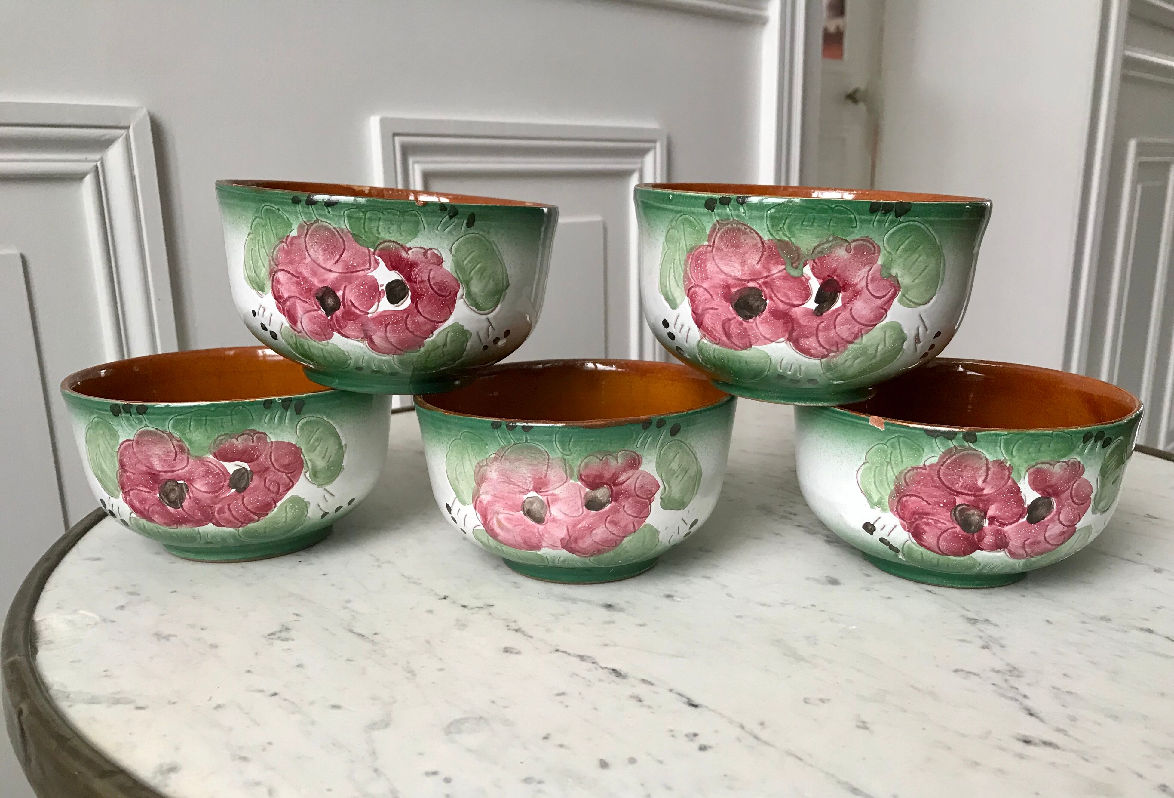 Set of 5 handmade ceramic bowls 60s