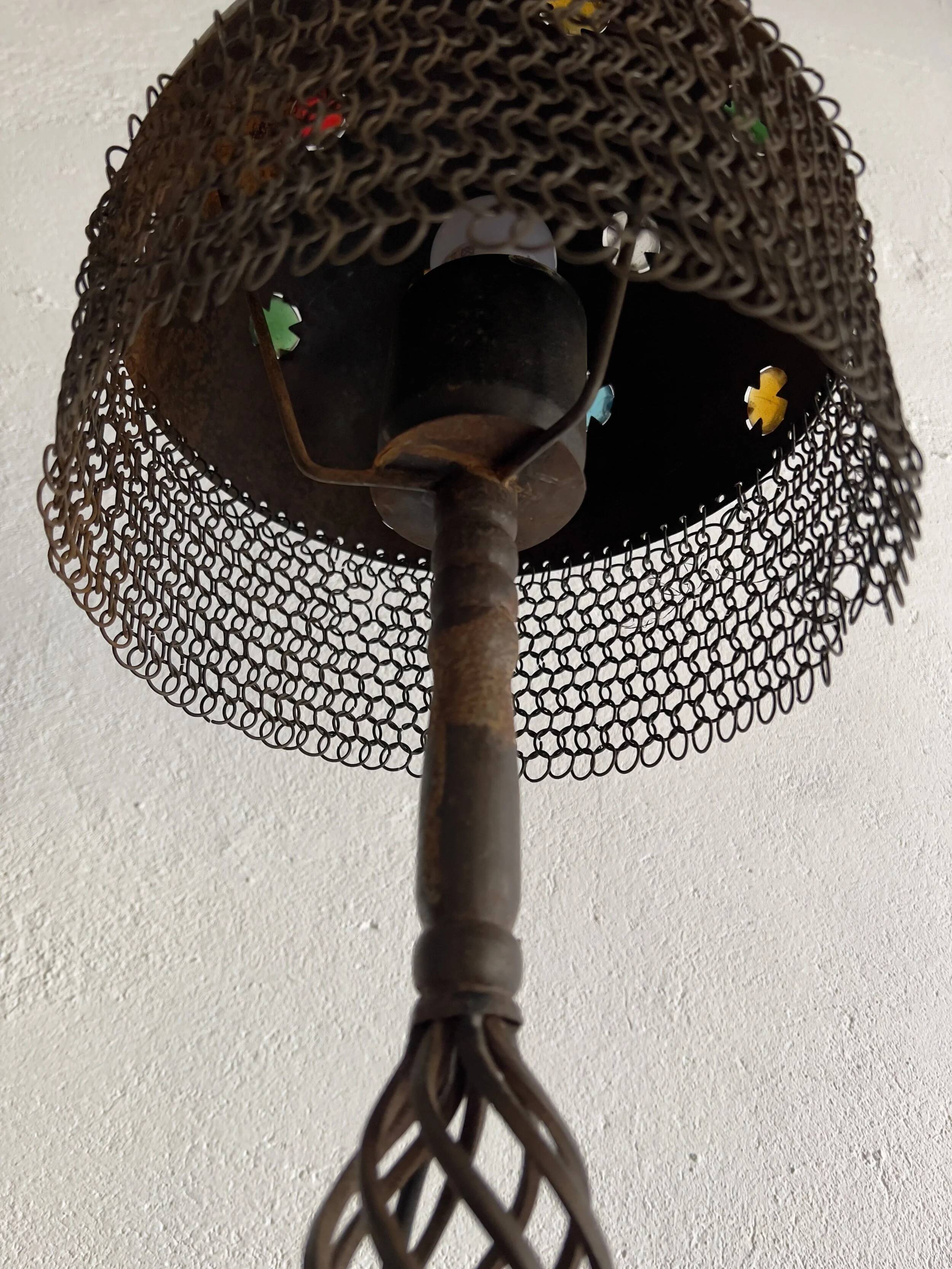 Brutalist iron chain table lamp, 1970s
