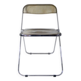 Chaise pliante design vintage chrome et polycarbonate fumé