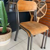 Pair of wooden and metal children's chairs