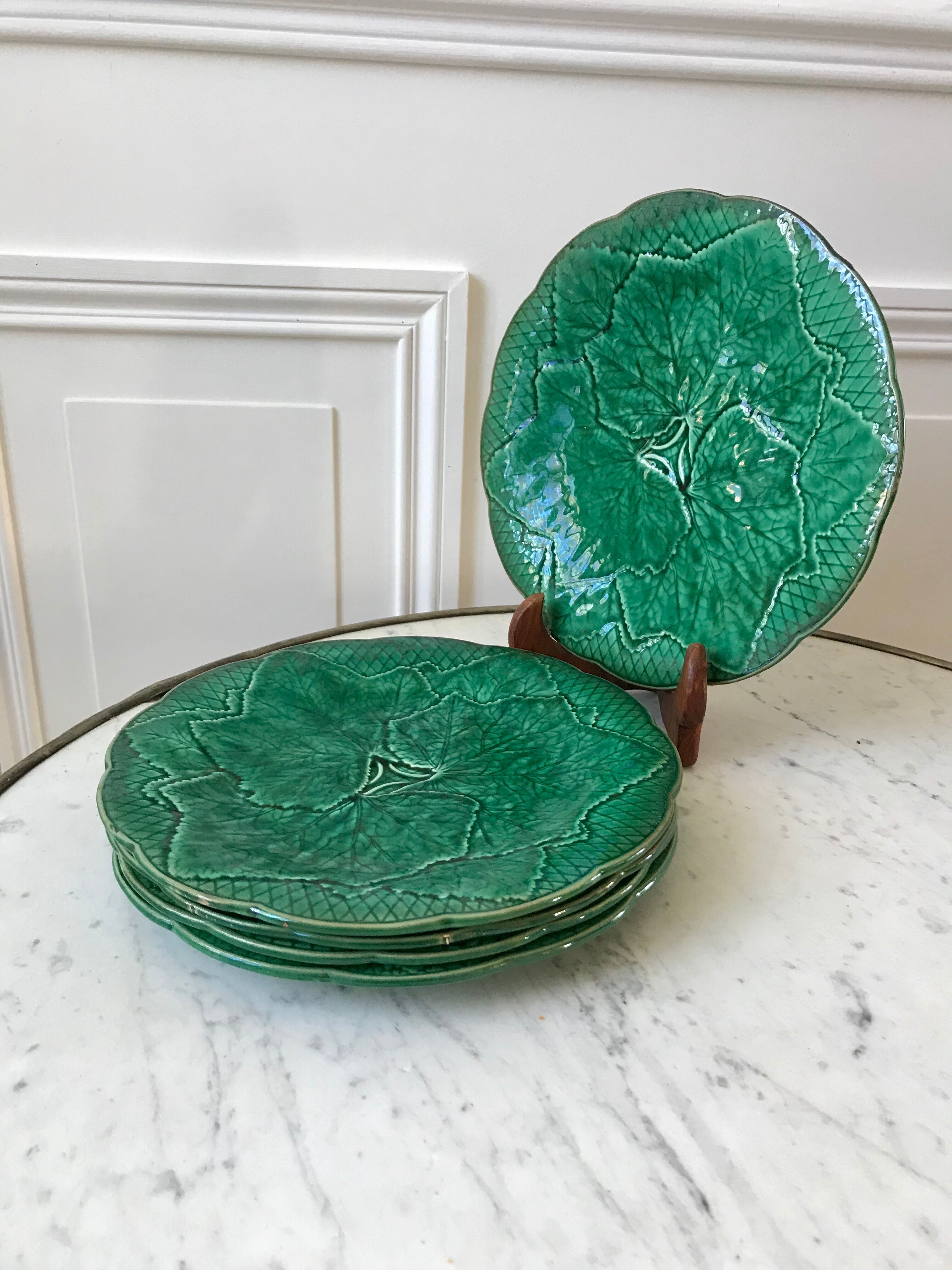 Set of 5 gien dessert plates in slurry leaf model 50s