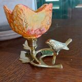 Brass cup in the shape of a bird and flowers
