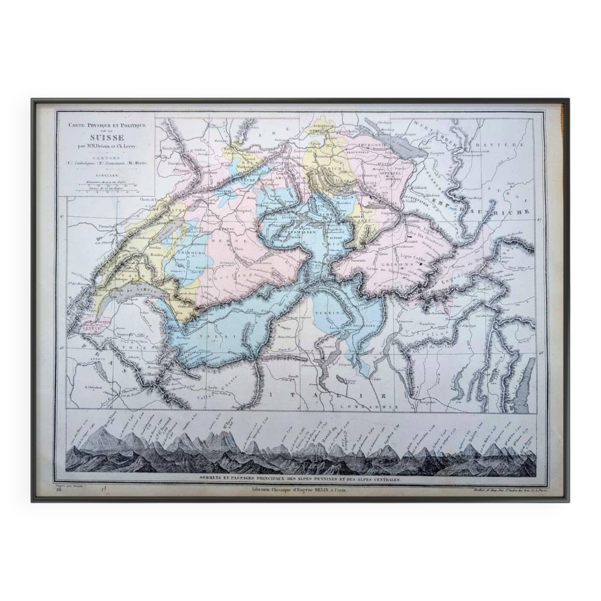 Switzerland, original map printed in 1879.
