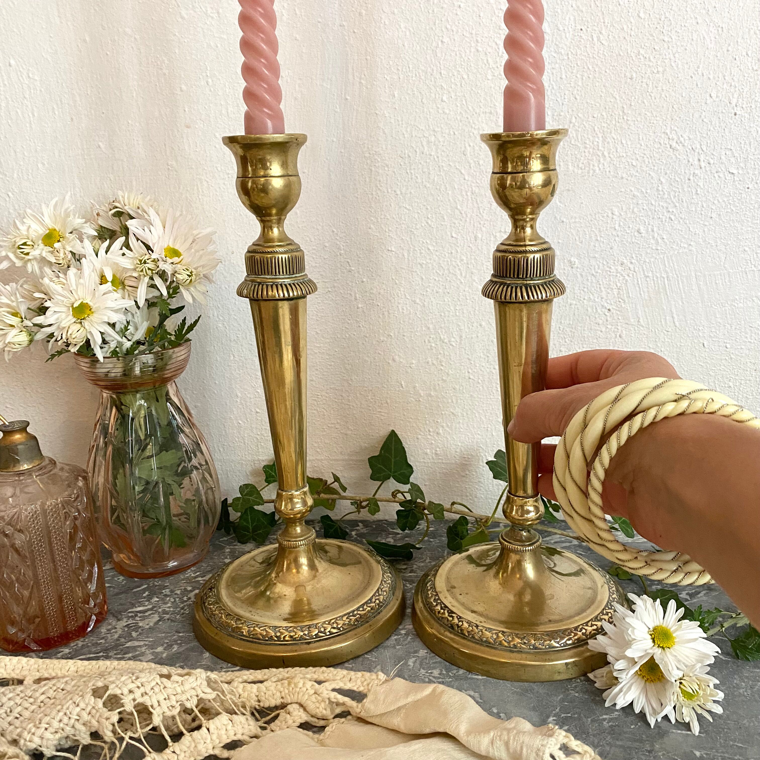 Pair of old gilded brass candlesticks