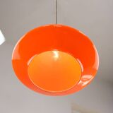 Mid-Century Italian Orange Glass and Brass Pendant Lamp