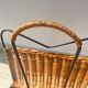 Vintage wicker and metal magazine rack 1970