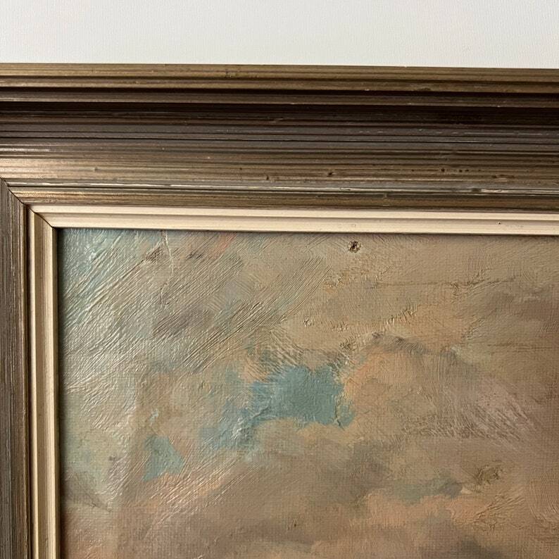 Peinture à l'huile de grand voilier vintage du milieu du siècle