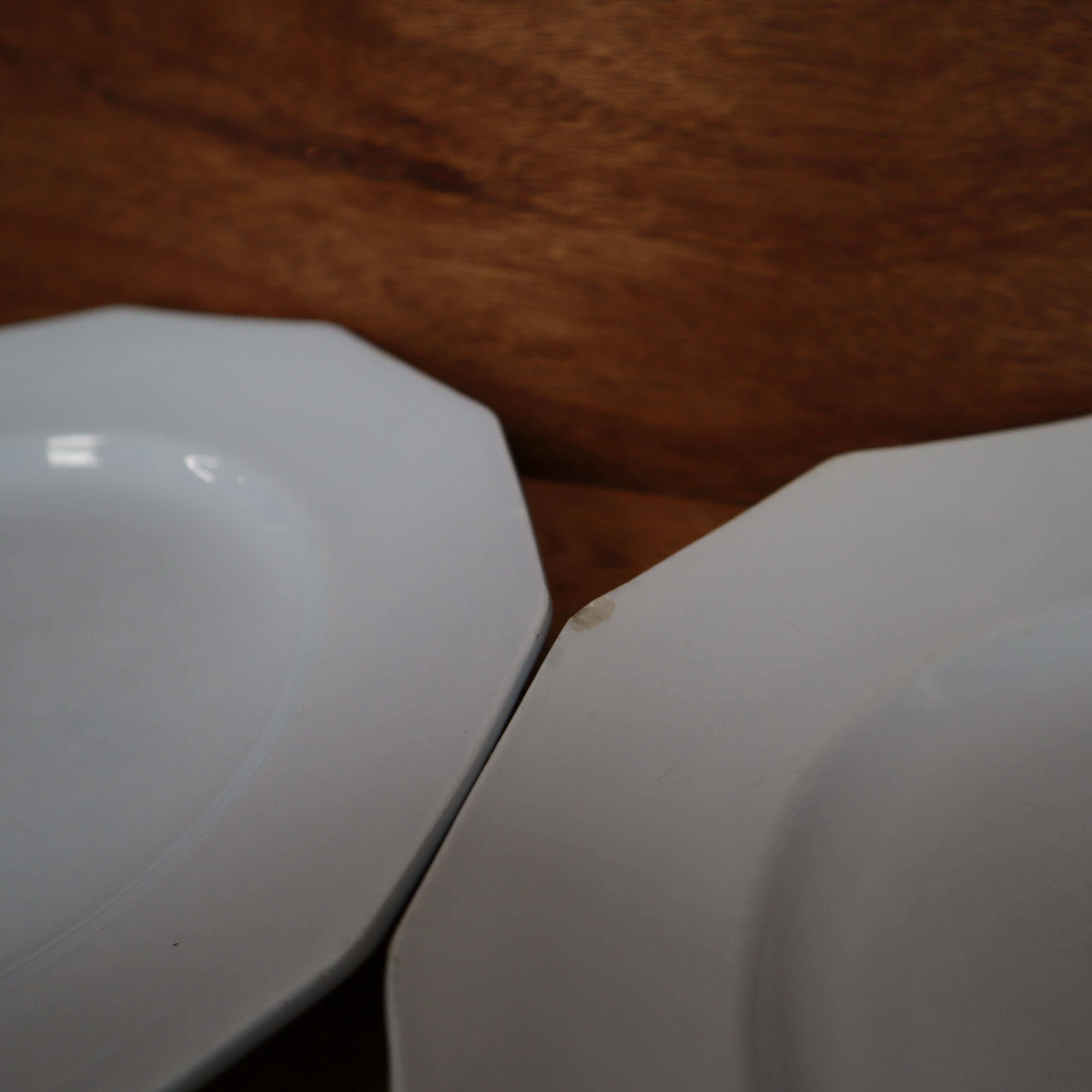 5 flat octagonal earthenware plates Moulin des loups pale blue color