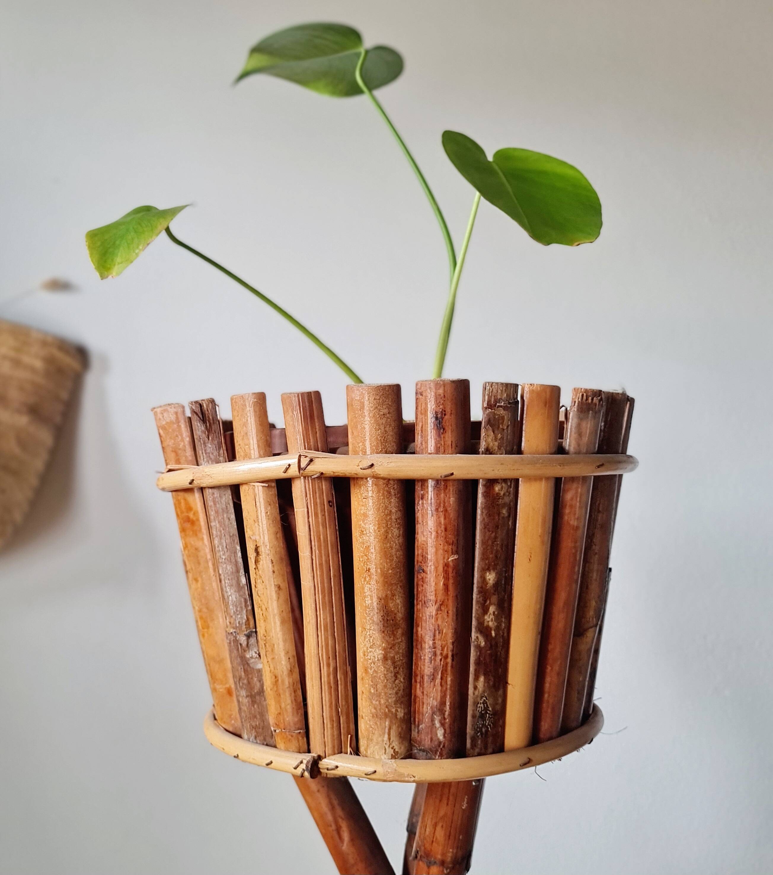 Vintage 3-tier plant stand in bamboo and rattan