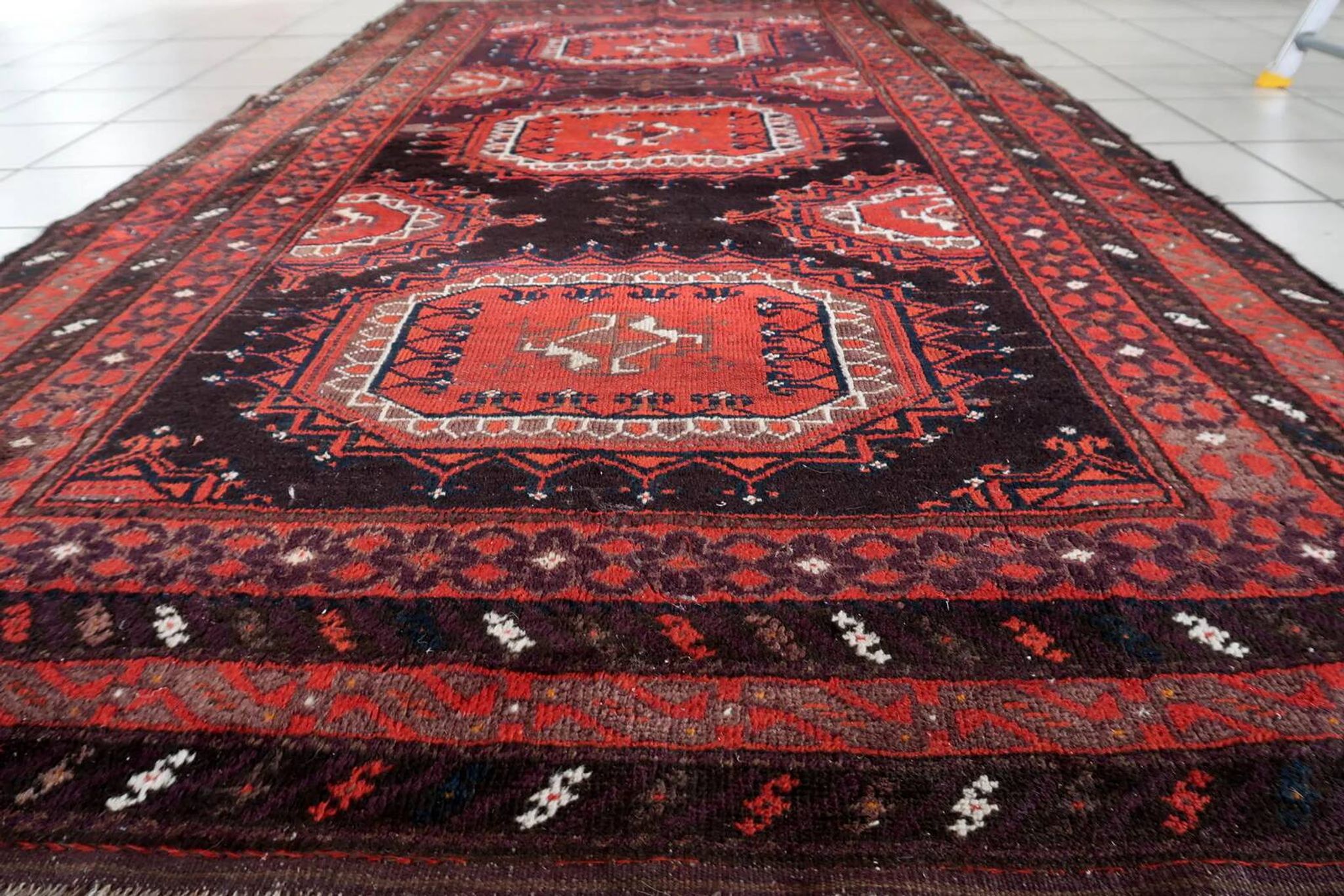 Antique hand-knotted Afghan Baluch rug 116cm x 210cm - red & brown (1C1195)