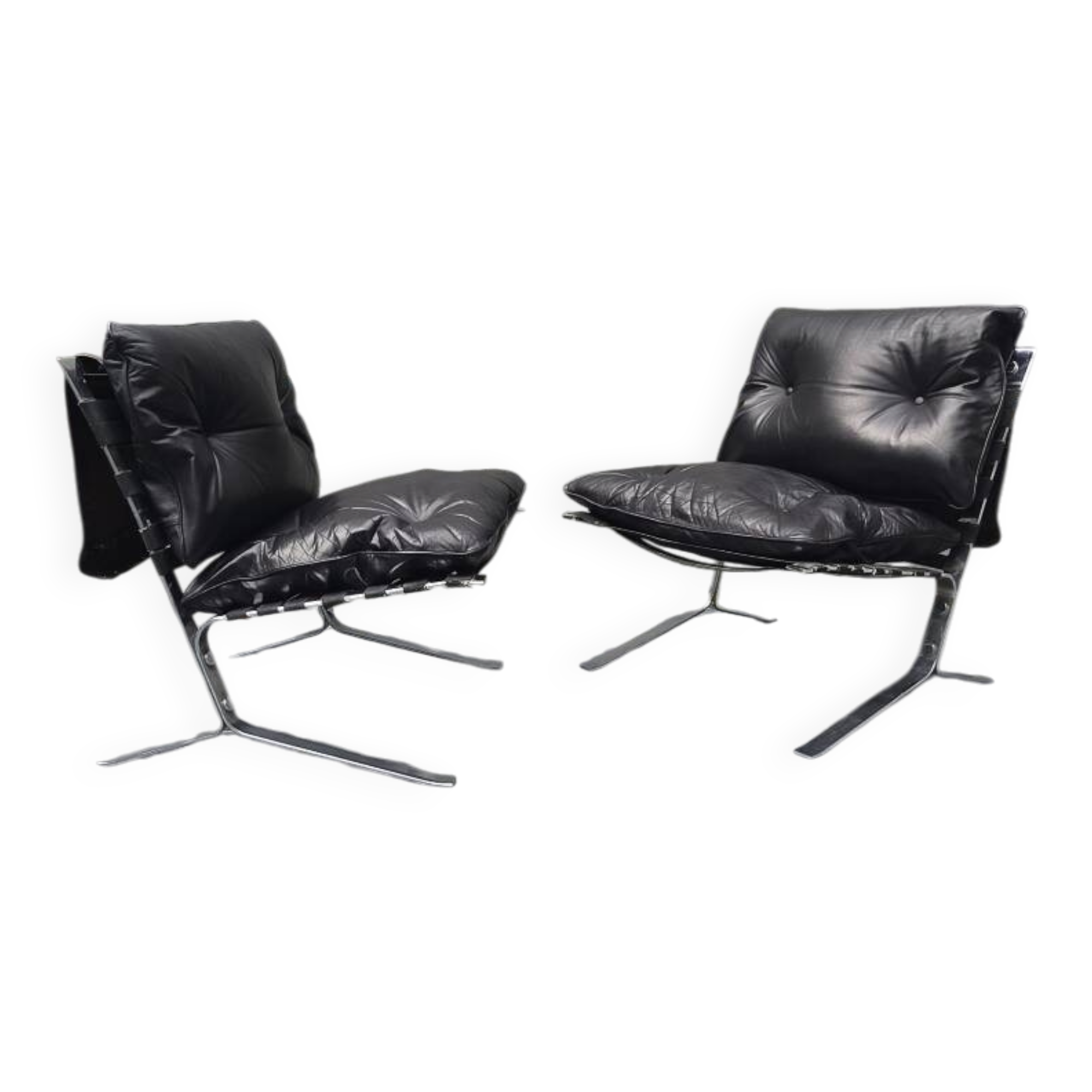 Pair of leather armchairs "Joker" by Olivier Mourgue for Aireborne 1964