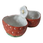 Vintage strawberry salt and pepper shakers in majolica.