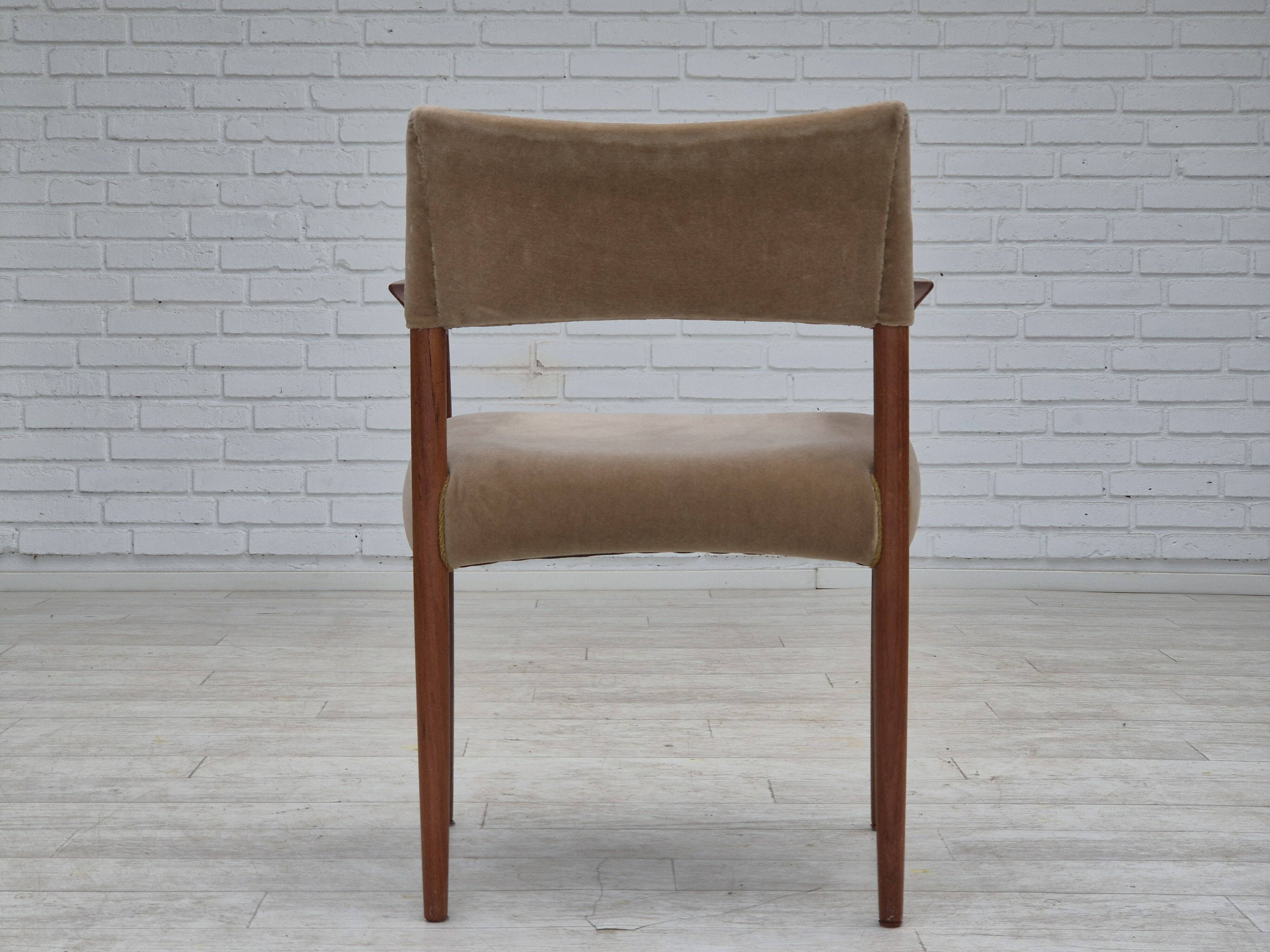1960s, Danish chair, solid teak wood, furniture velour.