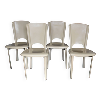 Lot de 4 chaises en cuir beige Italie années 80