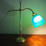 Lampe à poser de bureau en laiton col de cygne opaline verte