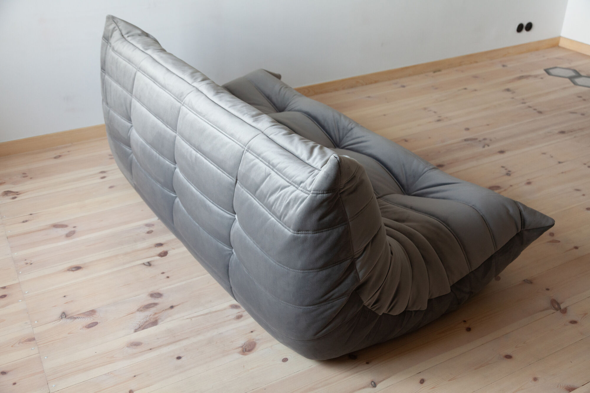 3 seater Togo grey velvet sofa designed by Michel Ducaroy 1973