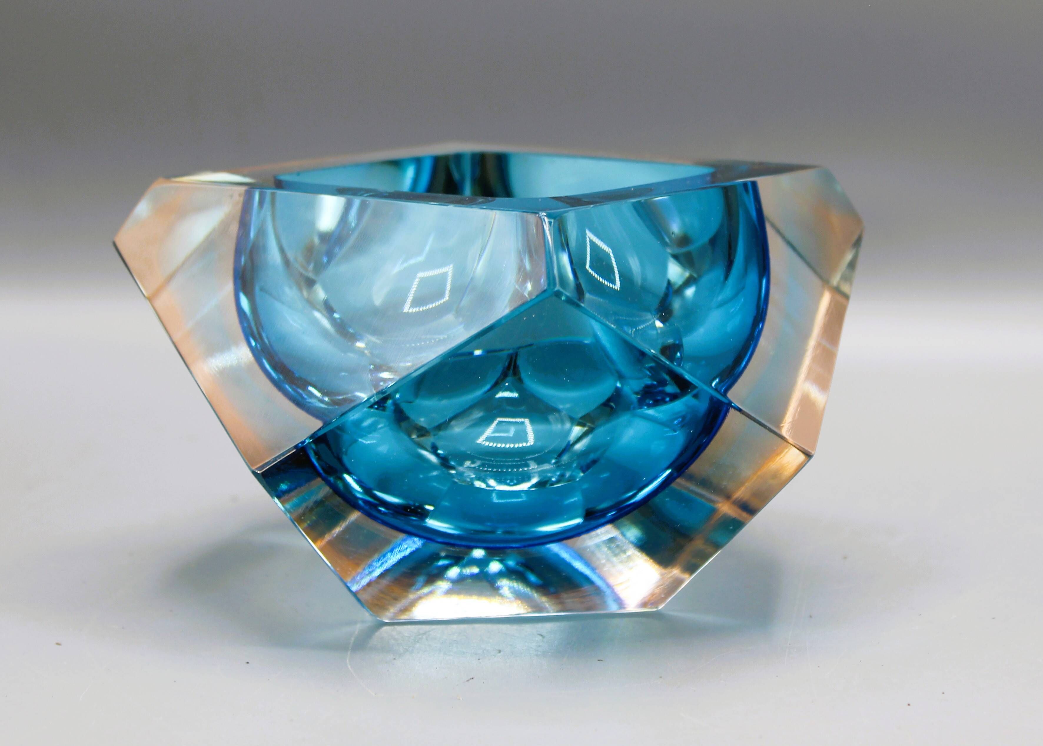 Antique ashtray pocket tray murano glass sommerso italy - flavio poli years