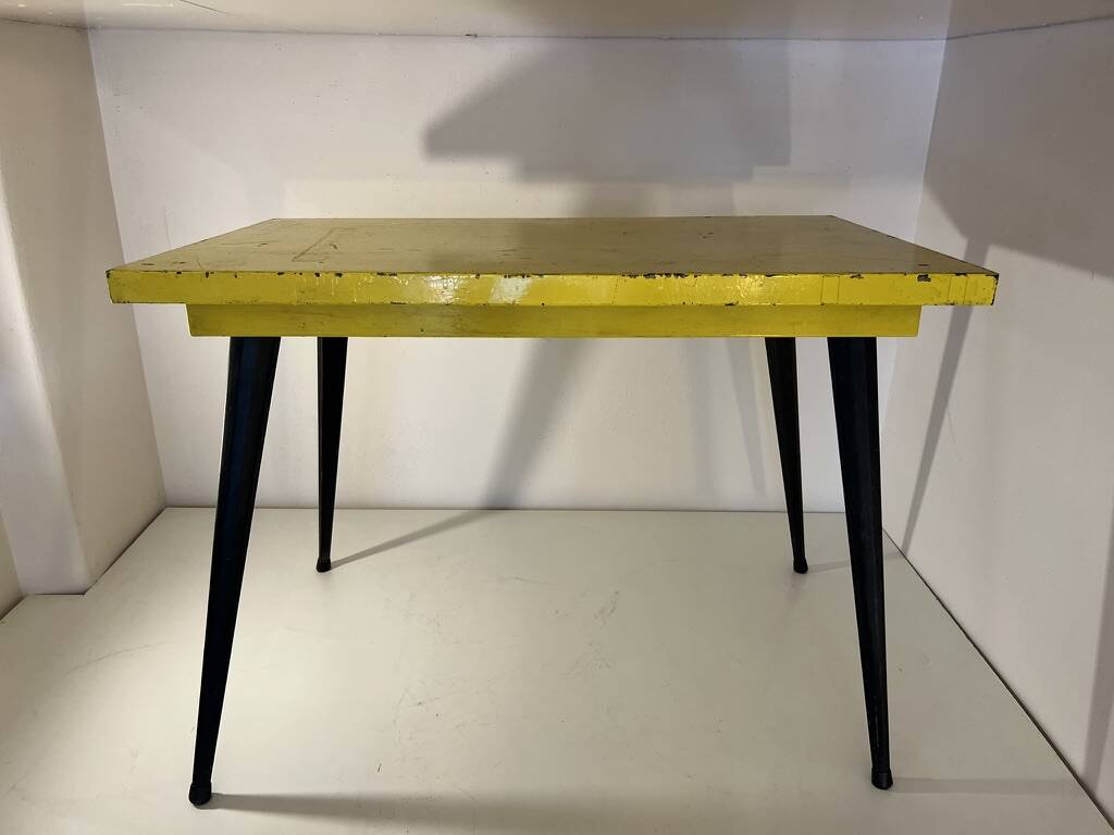 Table in the style of patinated yellow metal Tolix.