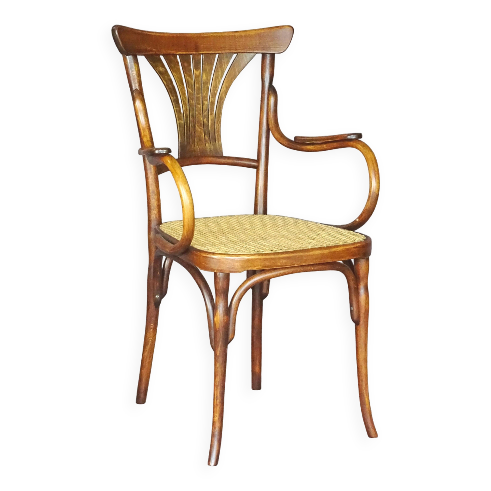 Kohn No. 196 curved wood bistro armchair, new cane