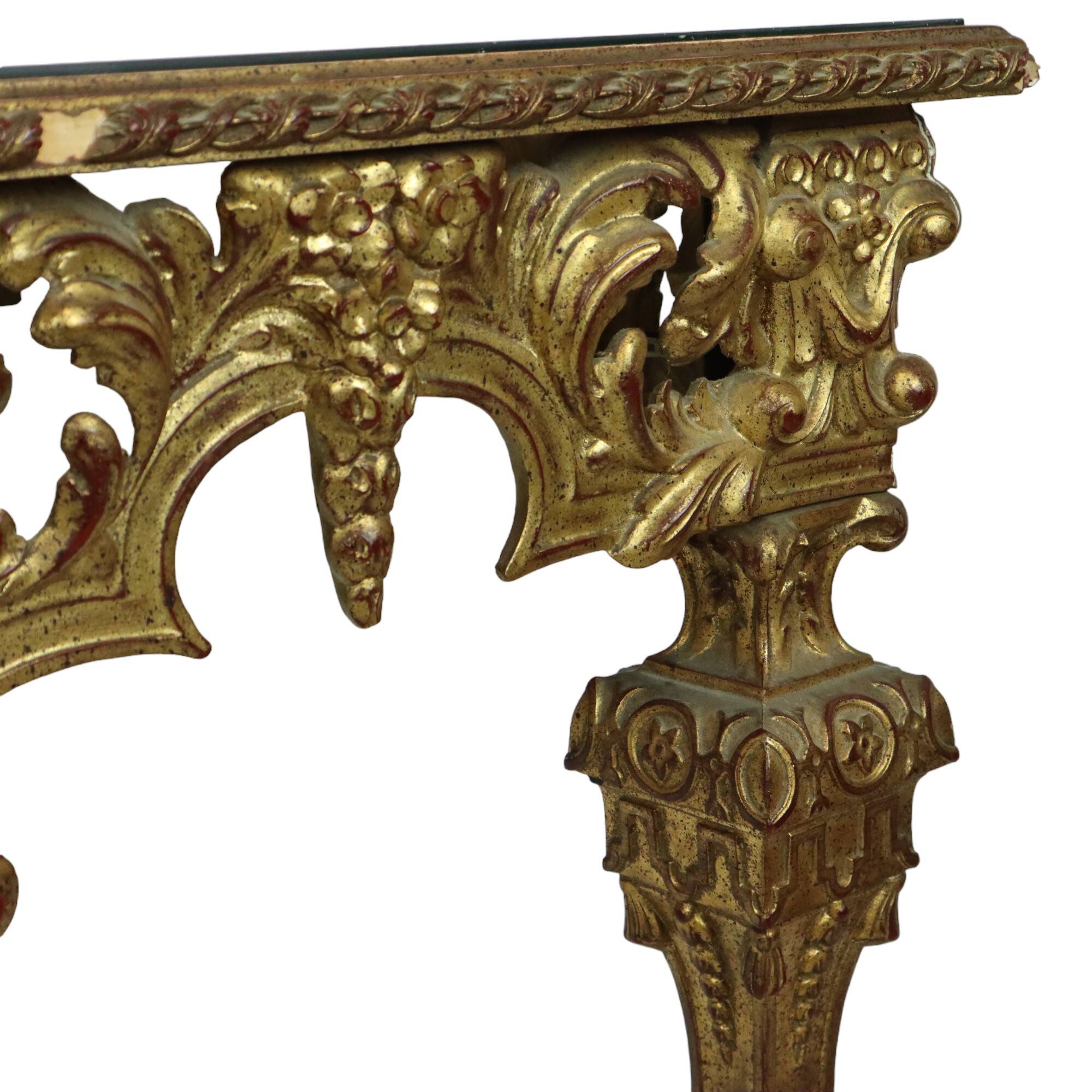 Old Gilded Console Marbled Glass Rococo Style Gold