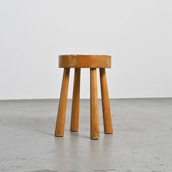 Tabouret en pin massif, Charlotte Perriand années 1970