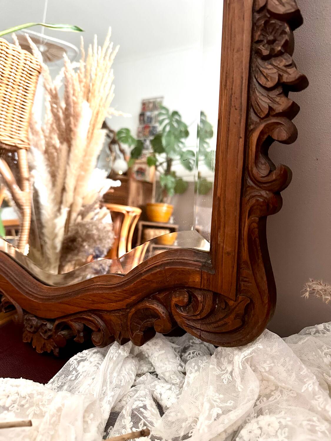 Vintage carved wooden mirror 110x58