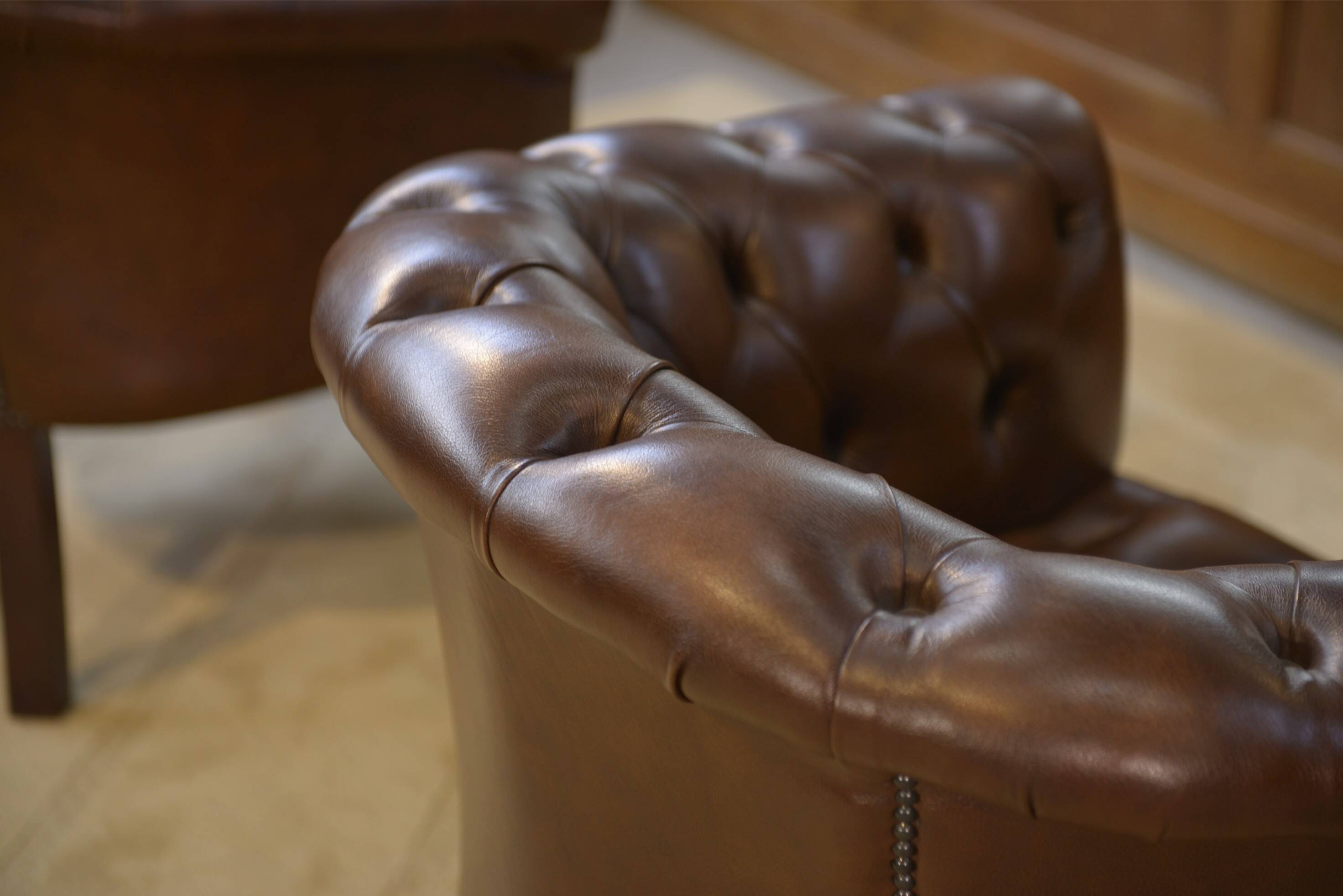 Pair of upholstered leather Club armchairs