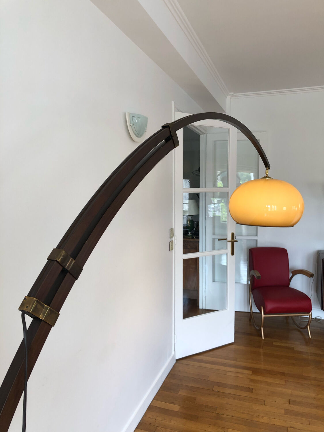 Wooden arc floor lamp circa 1970