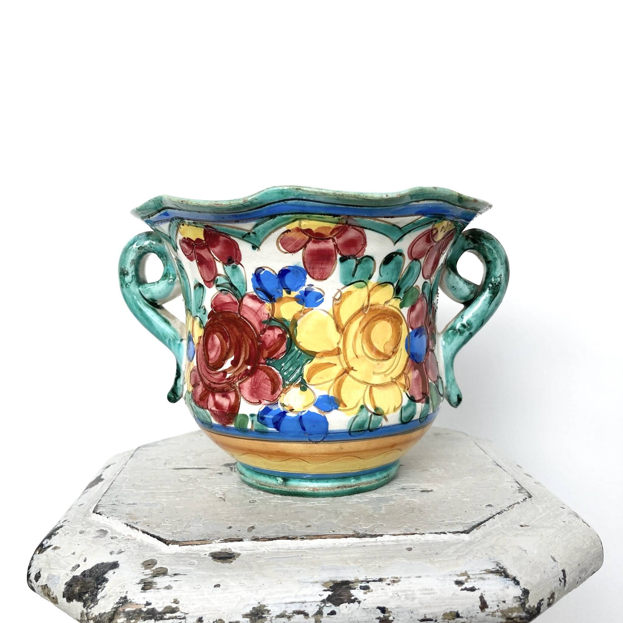 Cache pot fleurs plante en céramique italienne émaillée