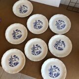 Set of 8 Digoin dessert plates blue white birds paradise model