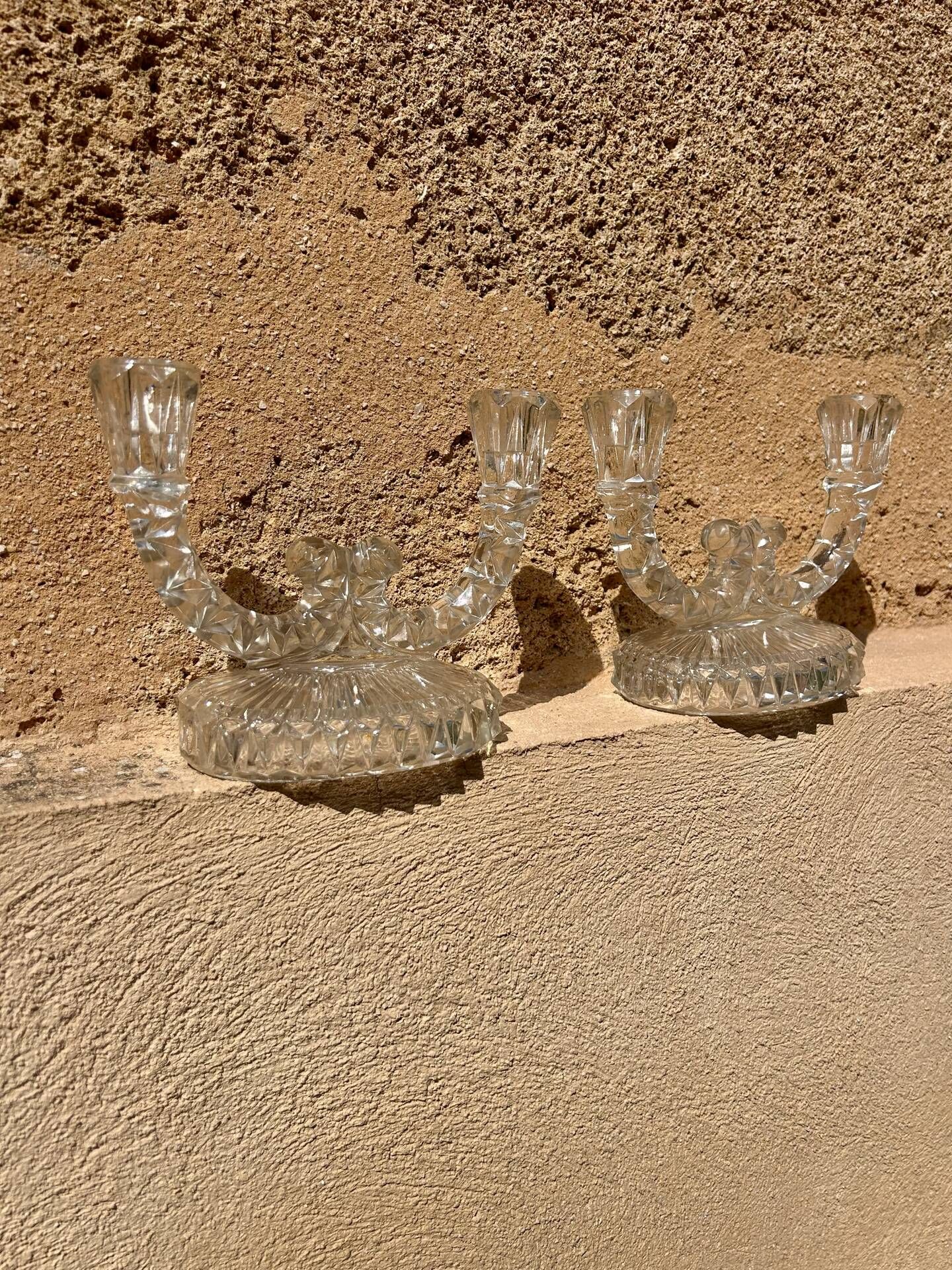 Pair of cut glass candlesticks