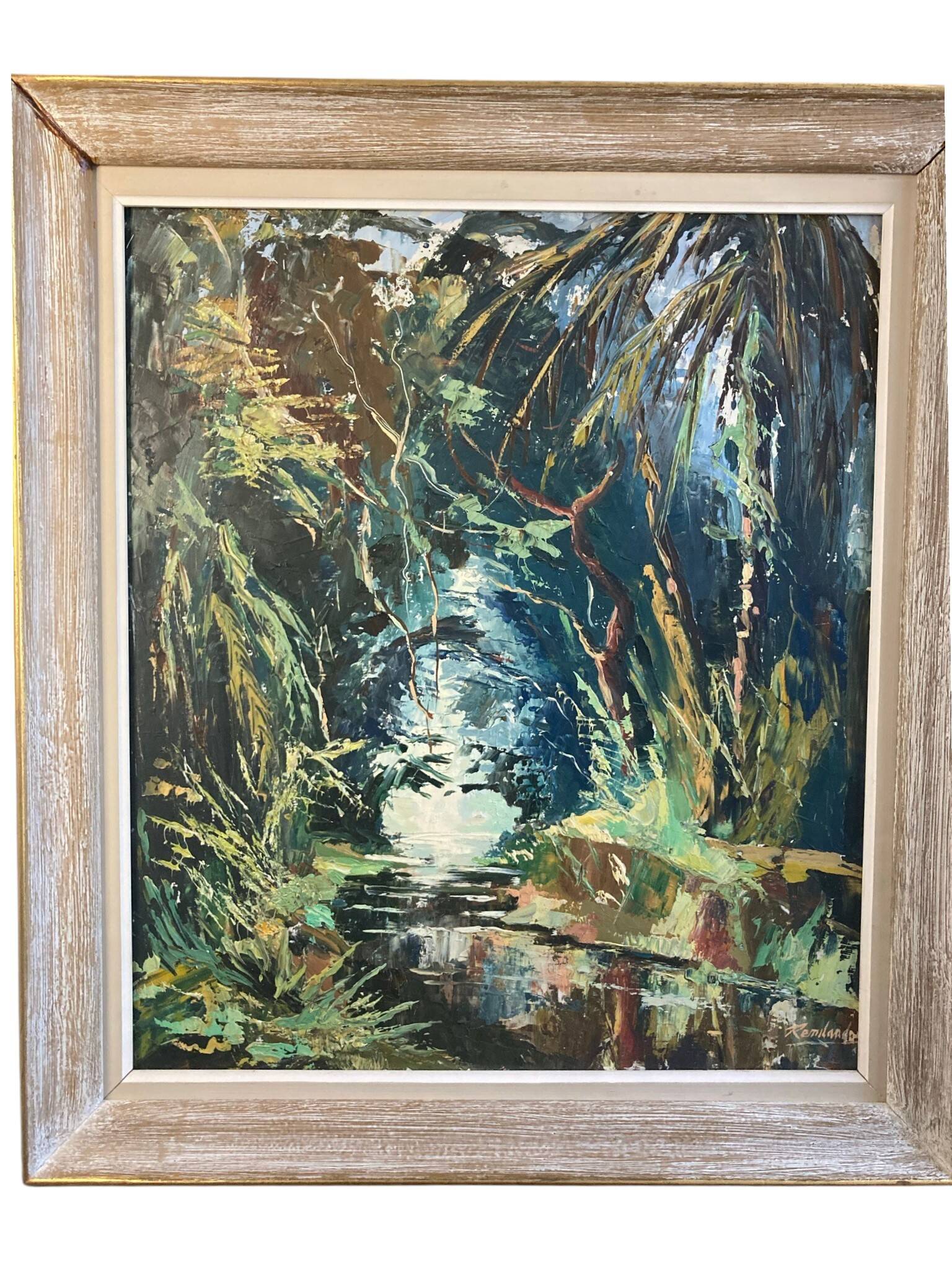REMILANDOU, HSP tropical river landscape signed 20th century