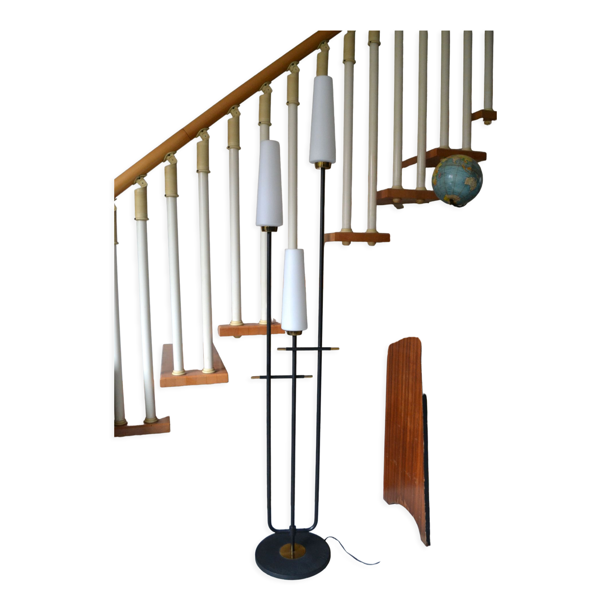 Vintage floor lamp Maison Arlus 3 lights opaline metal