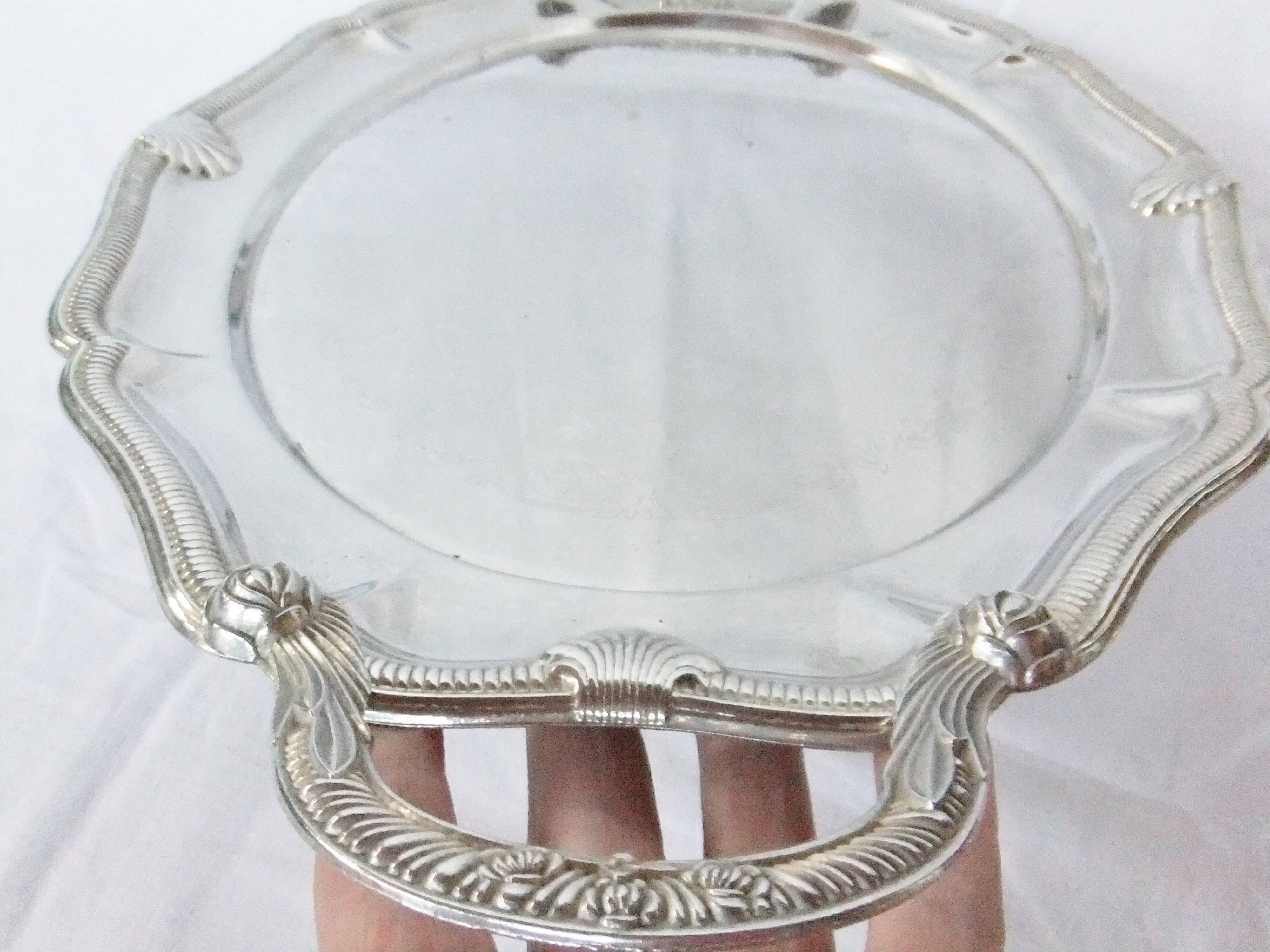Old silver metal tray engraved tableware service