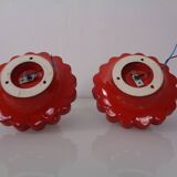 Pop Art Studio Ceramic & Glass Flower Wall Lamps, Germany, 1960s, Set of 2