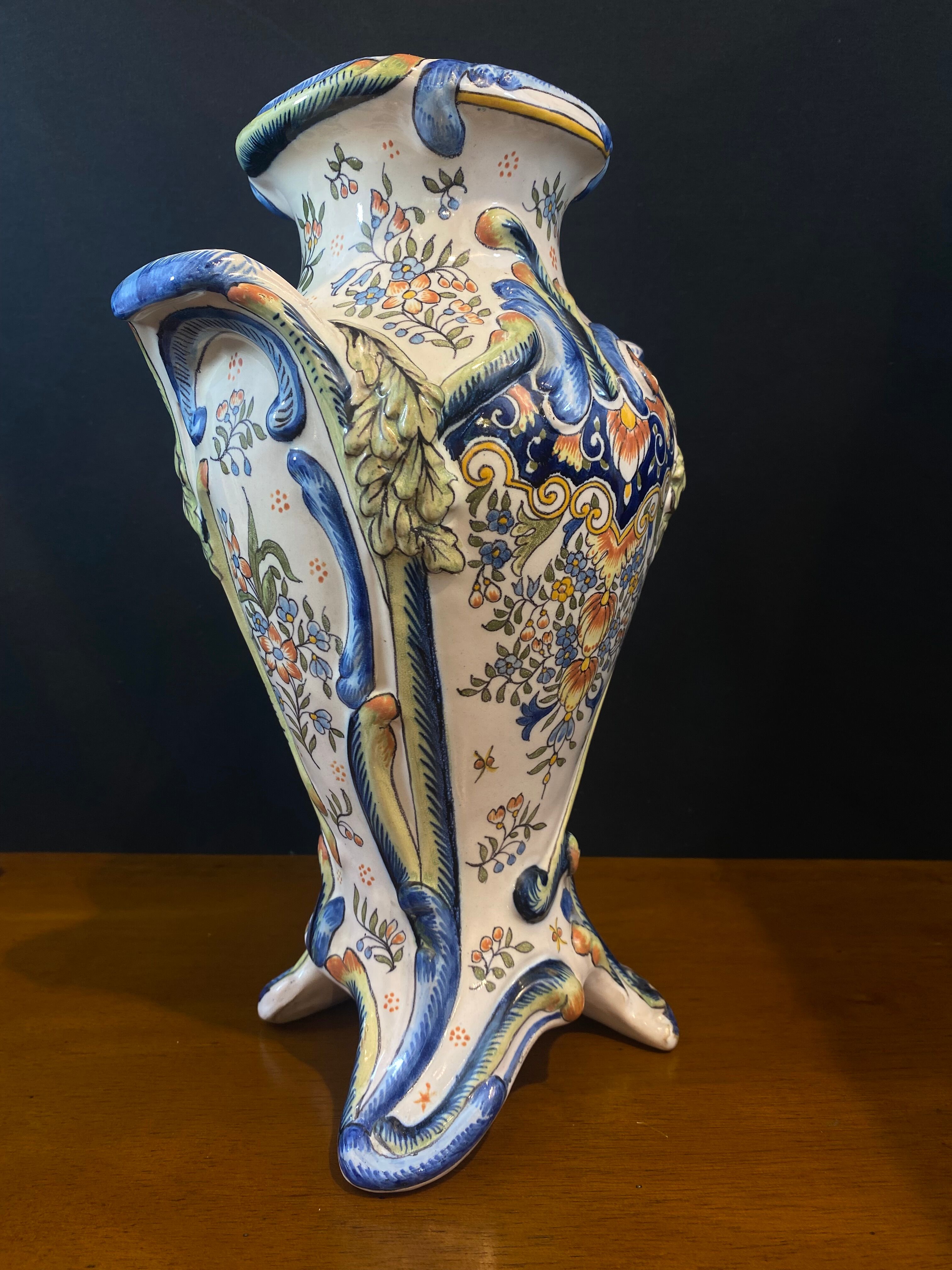 Pair of Desvres vases, signed Jules Verlingue, 1900