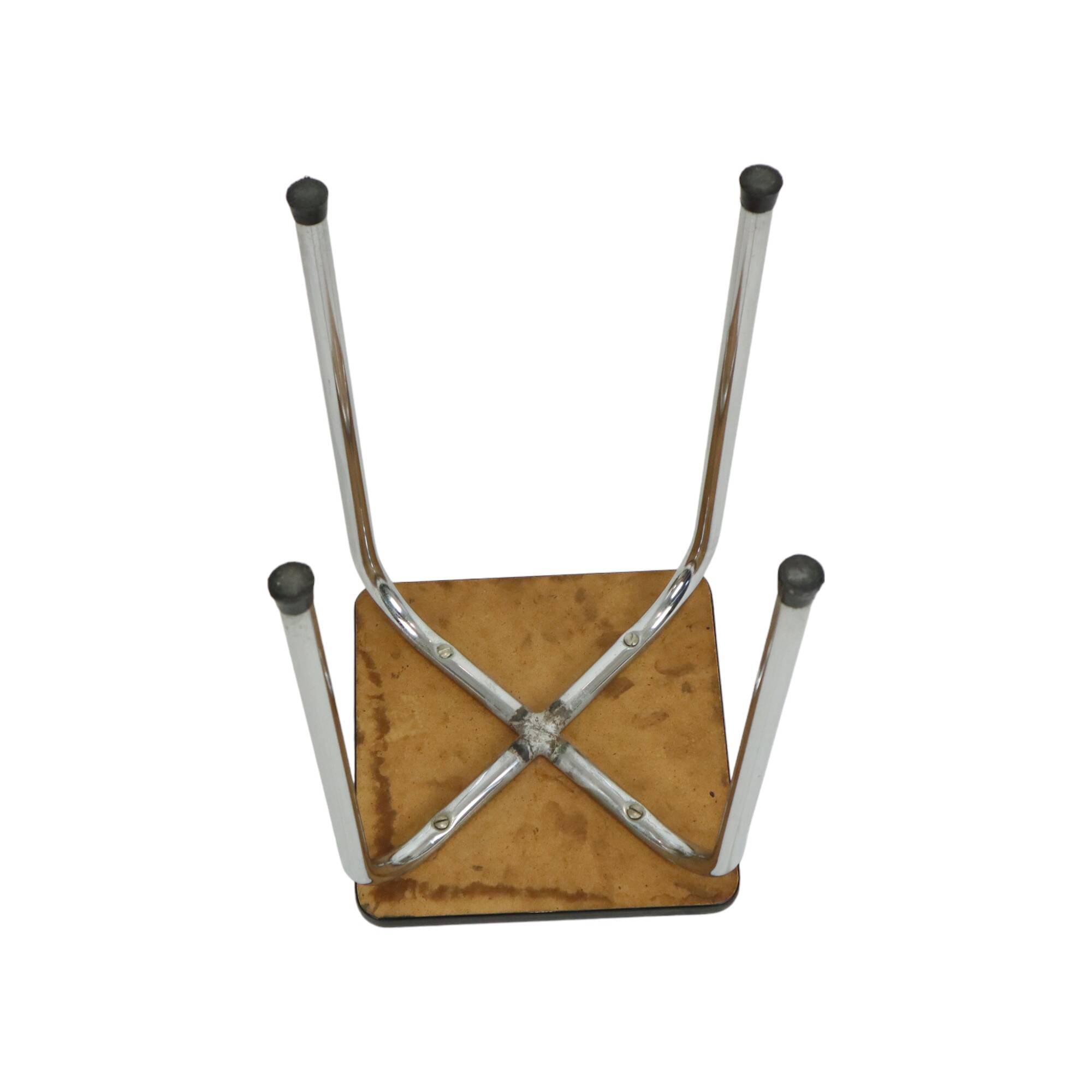 Vintage Retro Gray Formica Stool Chrome Plant Table Side Table