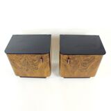 Pair Of Art Deco Bedside Tables With Faux Wood Graining & Glass, Czechoslov