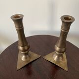 Set of 2 solid bronze candle holders