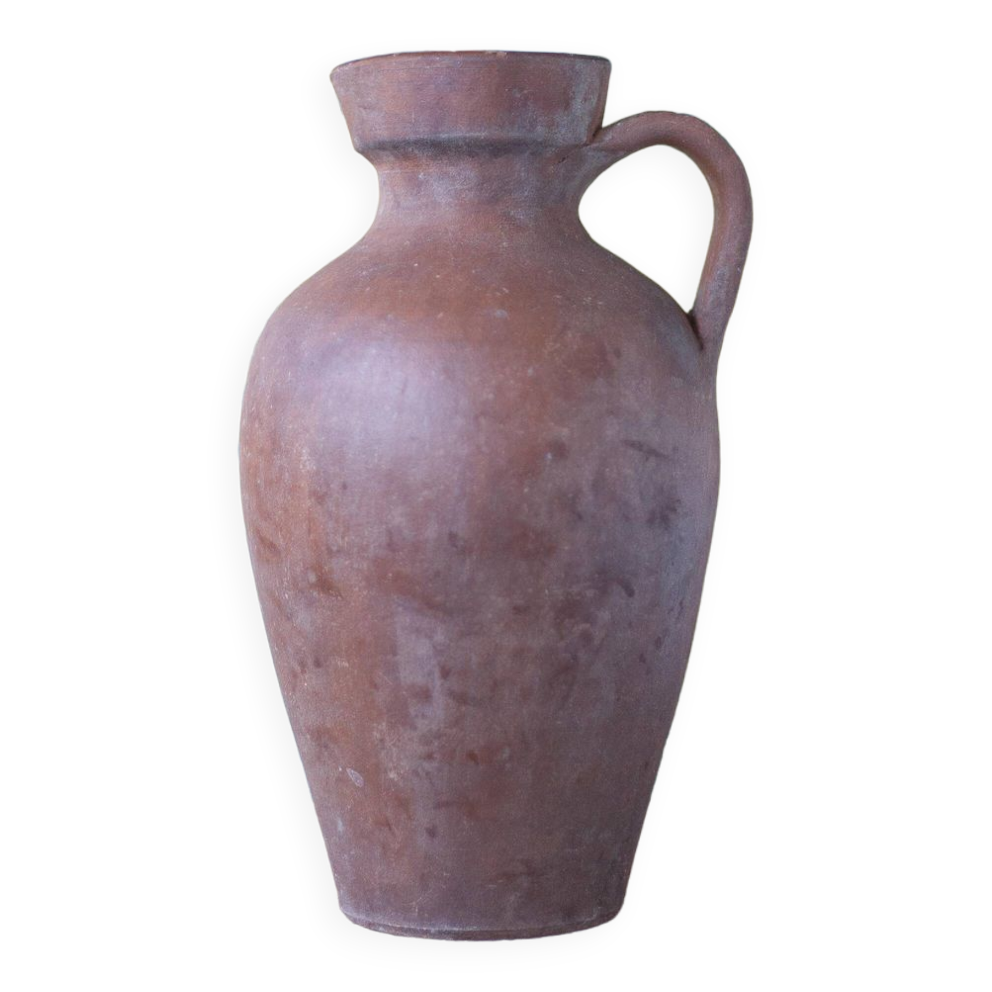 Terracotta jug with vintage handle, terracotta vase, interior decoration, primitive, pitcher