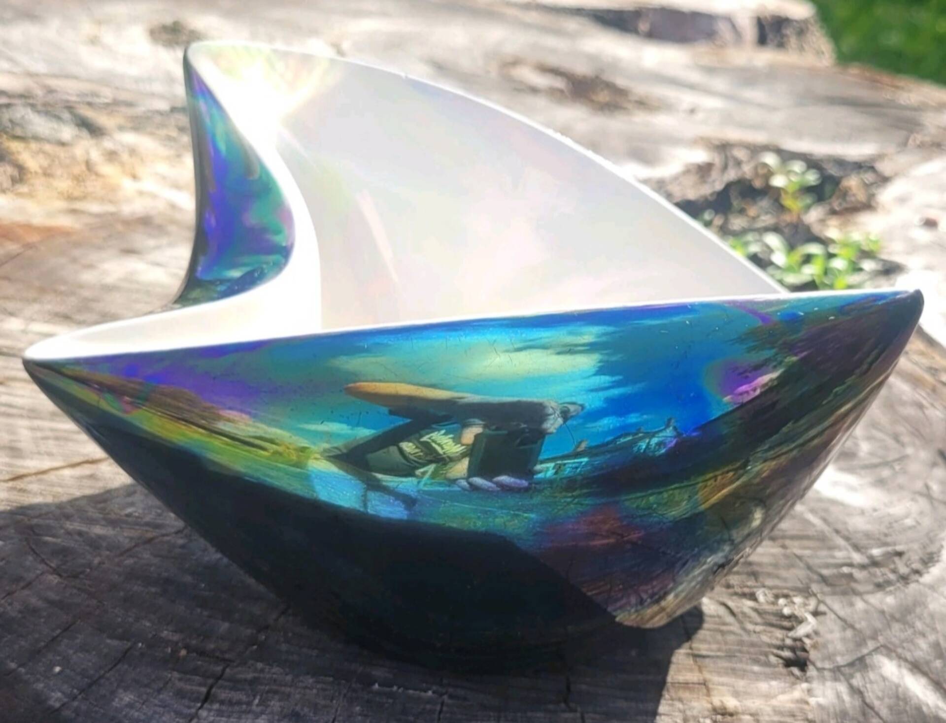 Ashtray and its pestle 6112 & candlestick 6146 Iridescent ceramic VERCERAM
