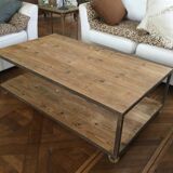 Wooden and iron coffee table with 2 shelves