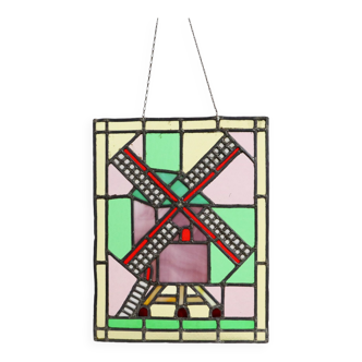 Old stained glass window stained glass mill vintage window hanger 47x37cm