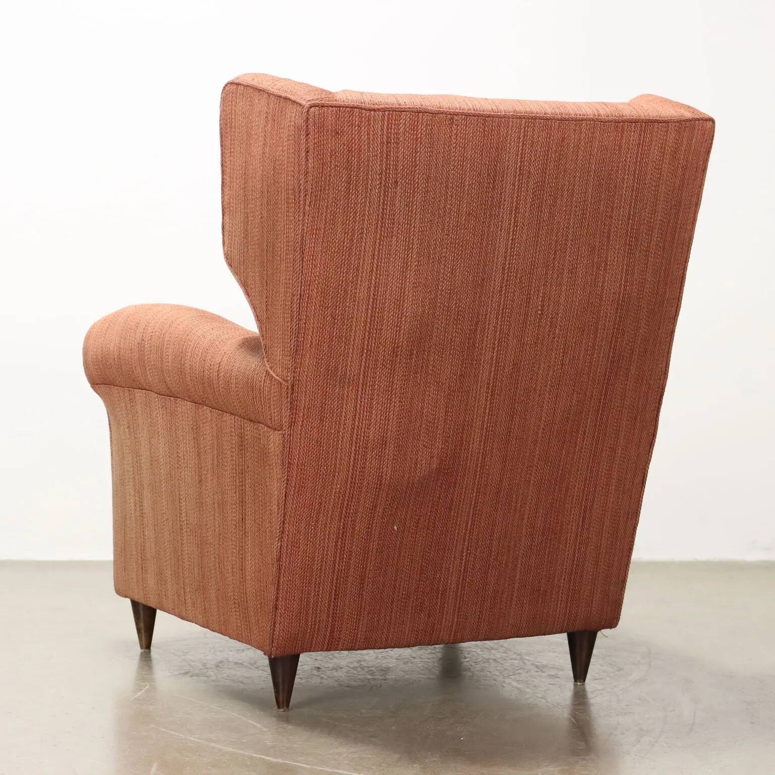 Vintage bergère armchair in wood and fabric, Italy, 1950s-1960s