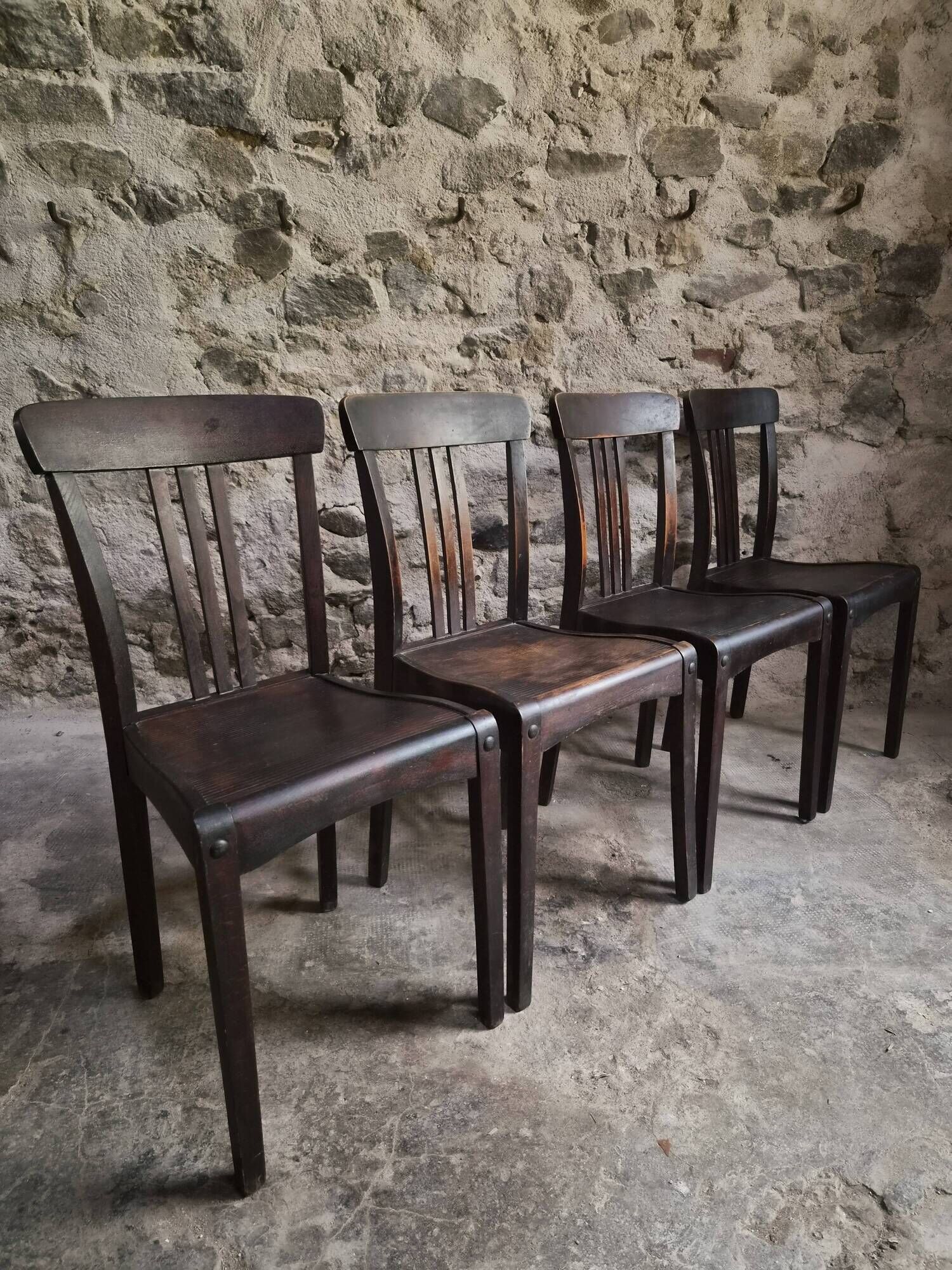 Set of 4 antique French bistro chairs Stella, circa 1900–1920.