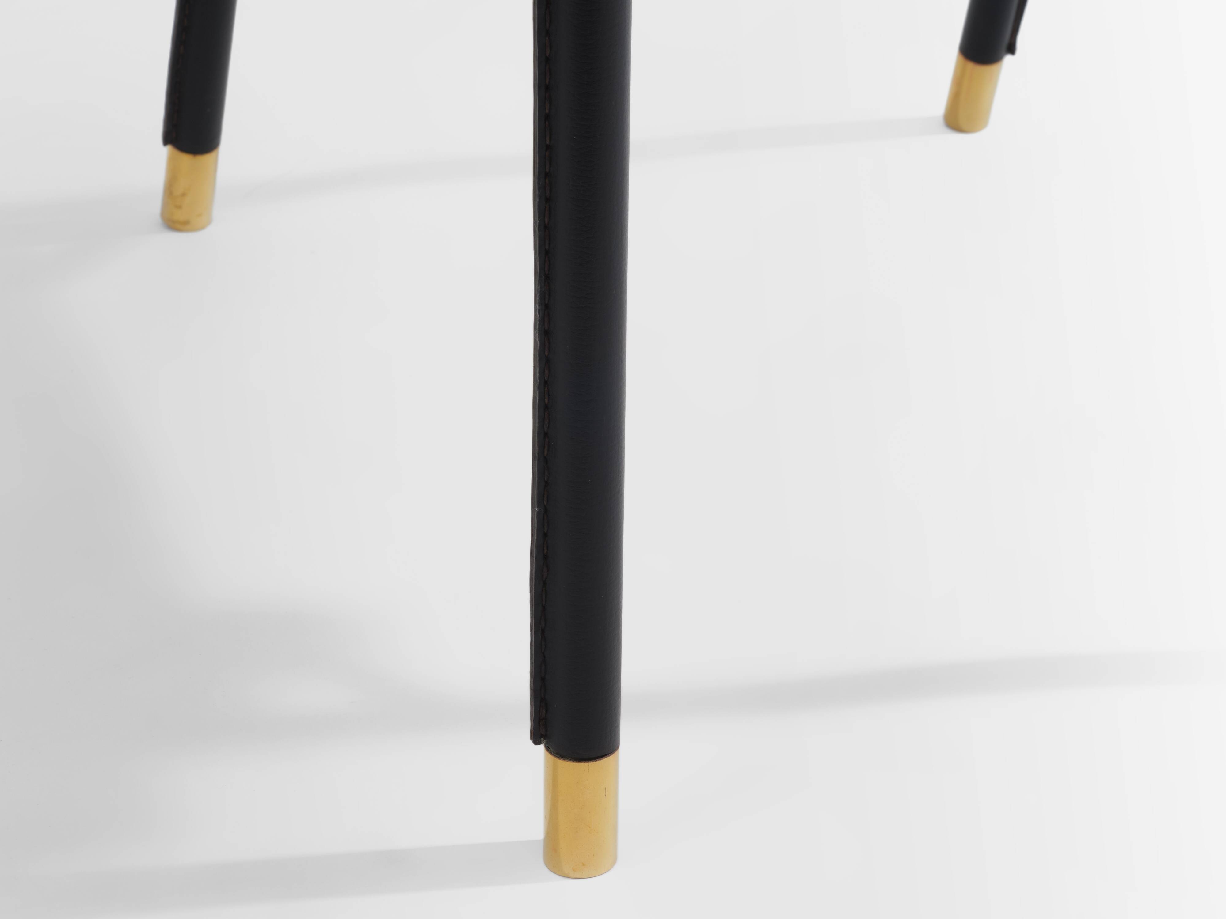 Jacques Adnet black leather brass office chair 1950